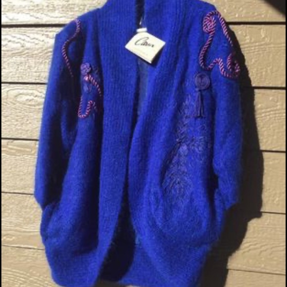 NWT! Career Vintage 80’s 90’s woman’s Sweater cardigan wool mohair embroidery - Picture 2 of 11